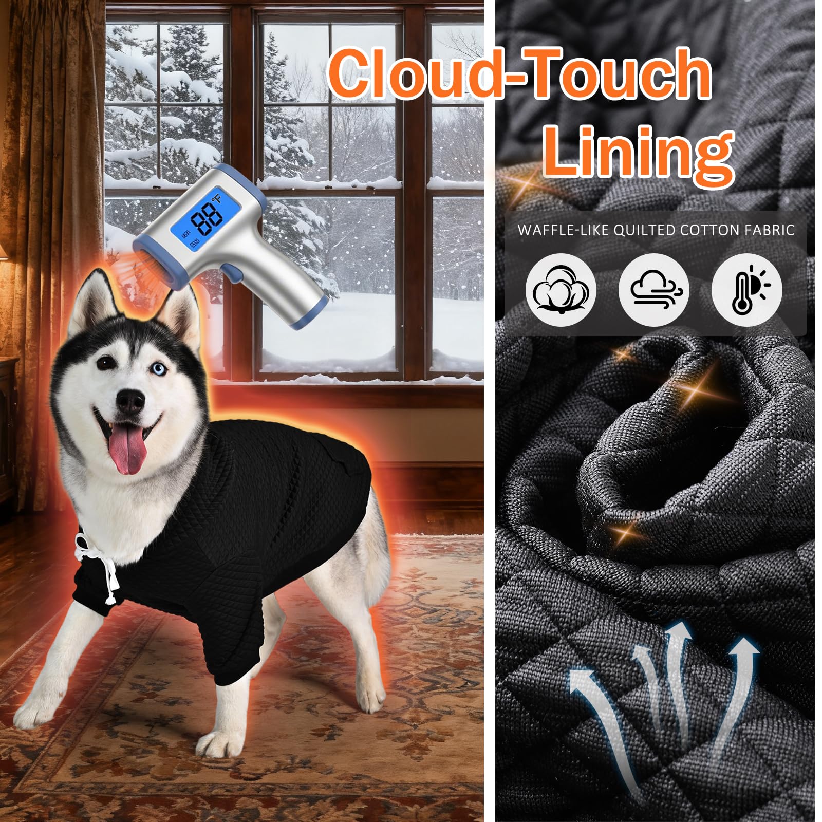 Inanil dog hoodie grey back view demonstrating secure, flexible fit
