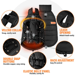 Inanil dog puffer jacket back-drawstring adjustable fit for secure comfort.