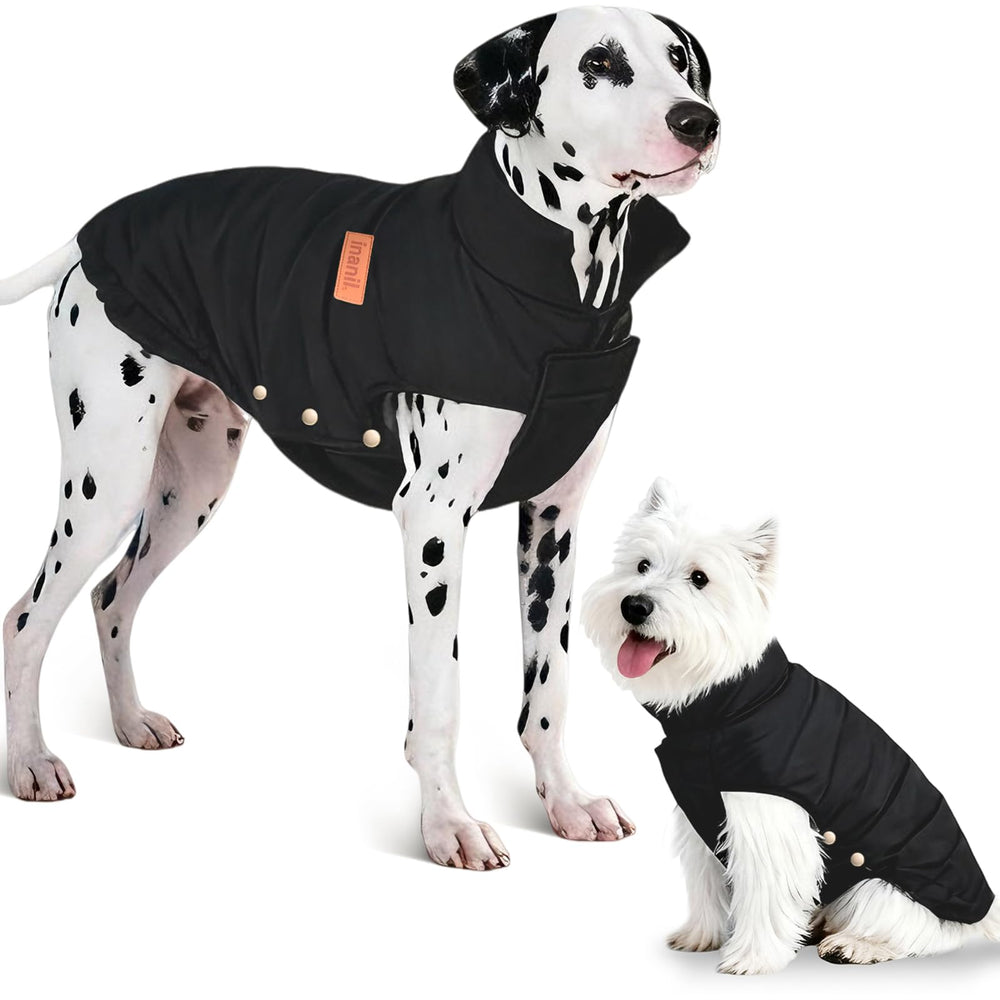 Inanil dog puffer jacket insulated close-up for maximum warmth on winter walks.