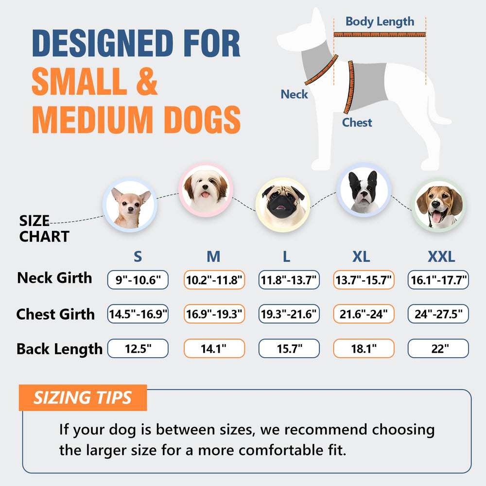 Inanil dog puffer jacket size-guide helps pick the right fit.