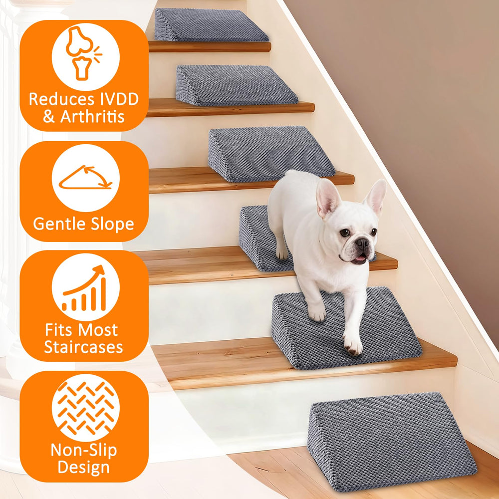 Inanil dog ramp installed on stairs shows secure, non-slip support for pets.