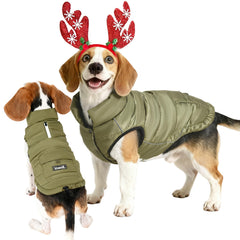 Inanil dog winter puffer jacket front view showcasing cozy insulation for cold walks