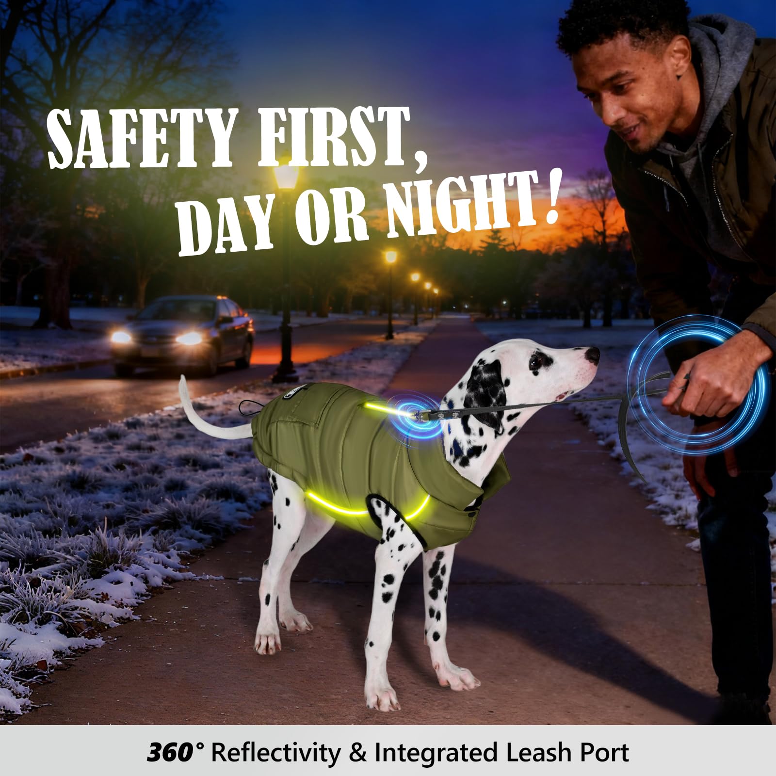 Inanil dog winter puffer jacket leash port provides easy leash access on the go