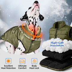 Inanil dog winter puffer jacket side view highlighting adjustable fit for small to medium dogs