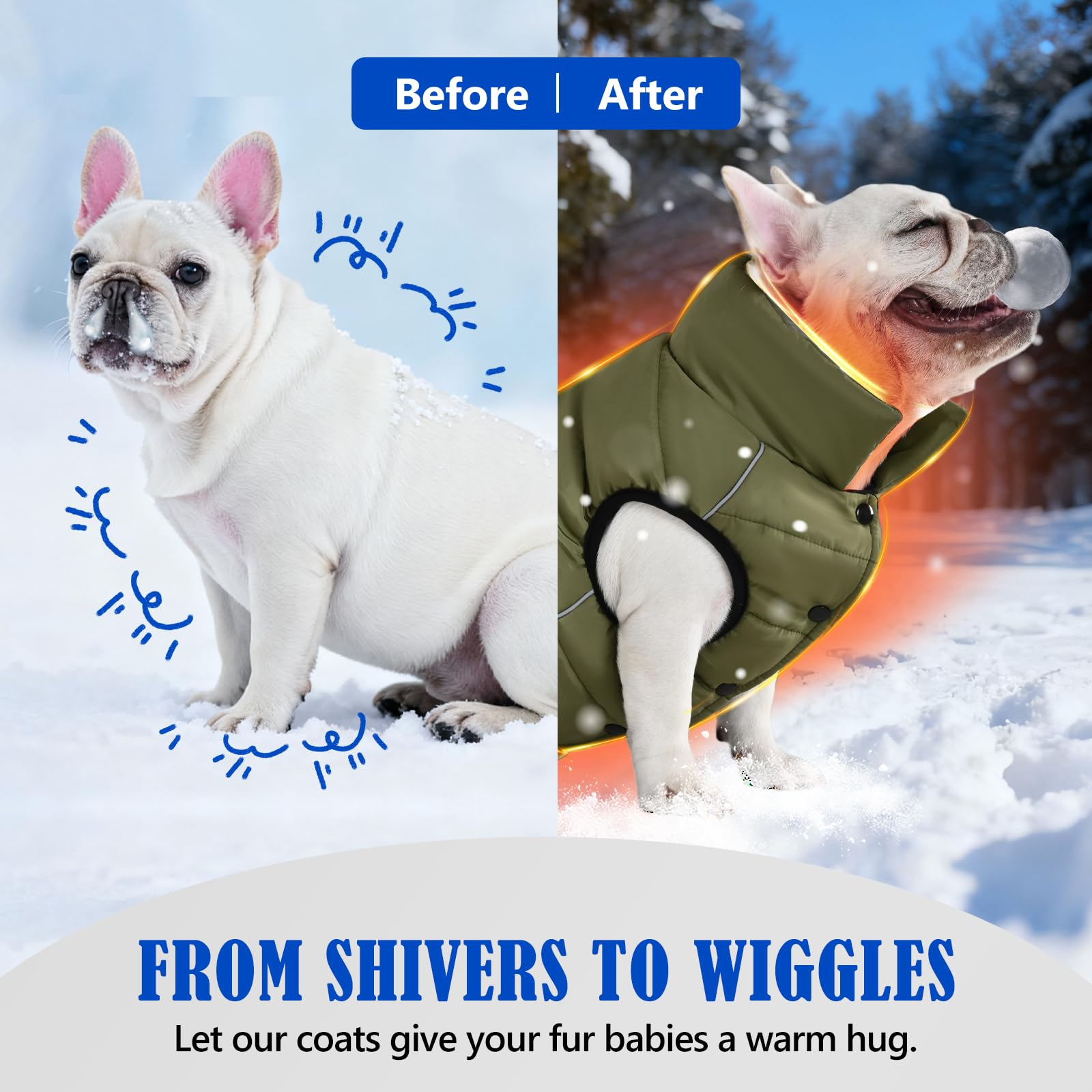 inanil dog winter puffer olive back view highlights reflective strips for visibility.