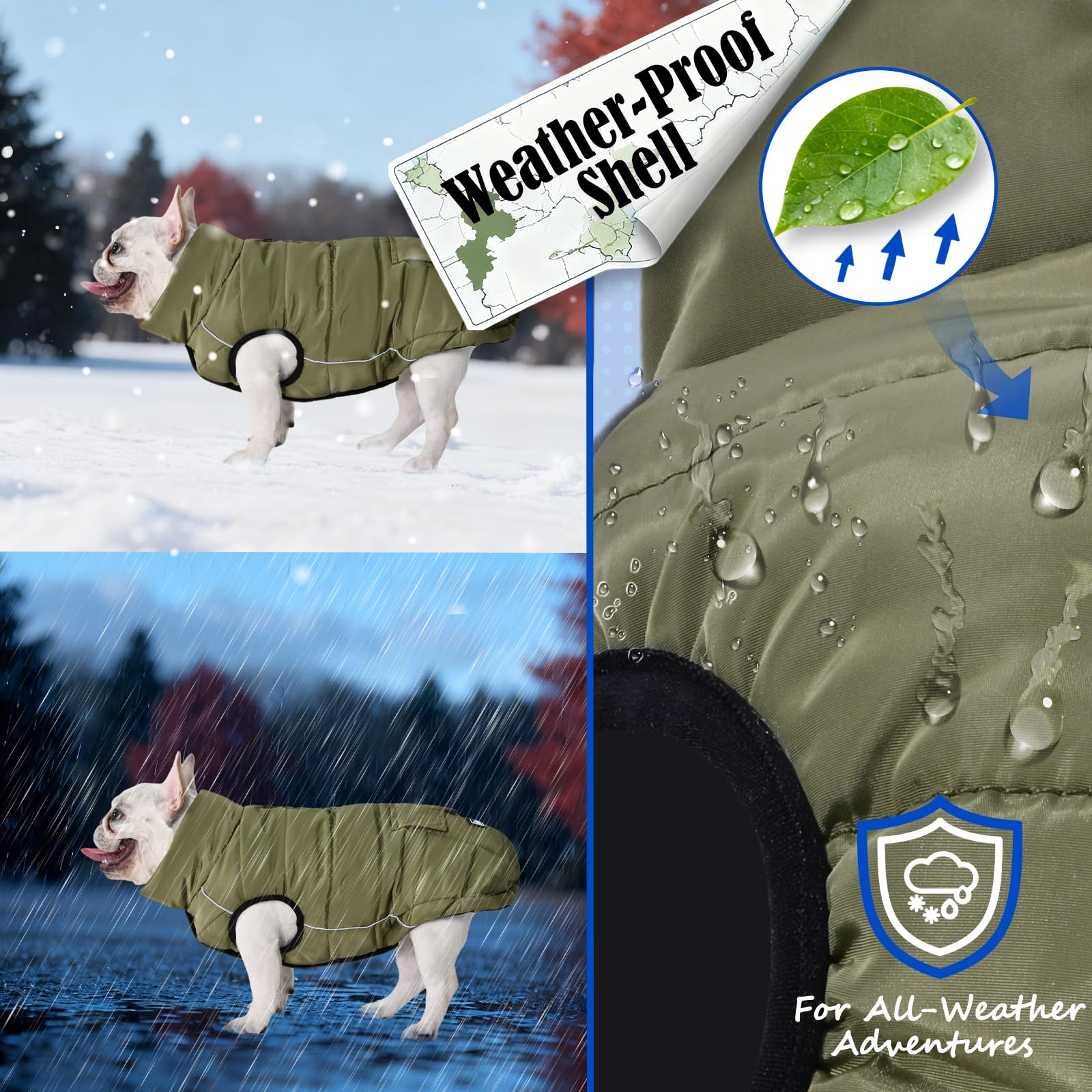 inanil dog winter puffer olive leash-hole access demonstrates easy walks.