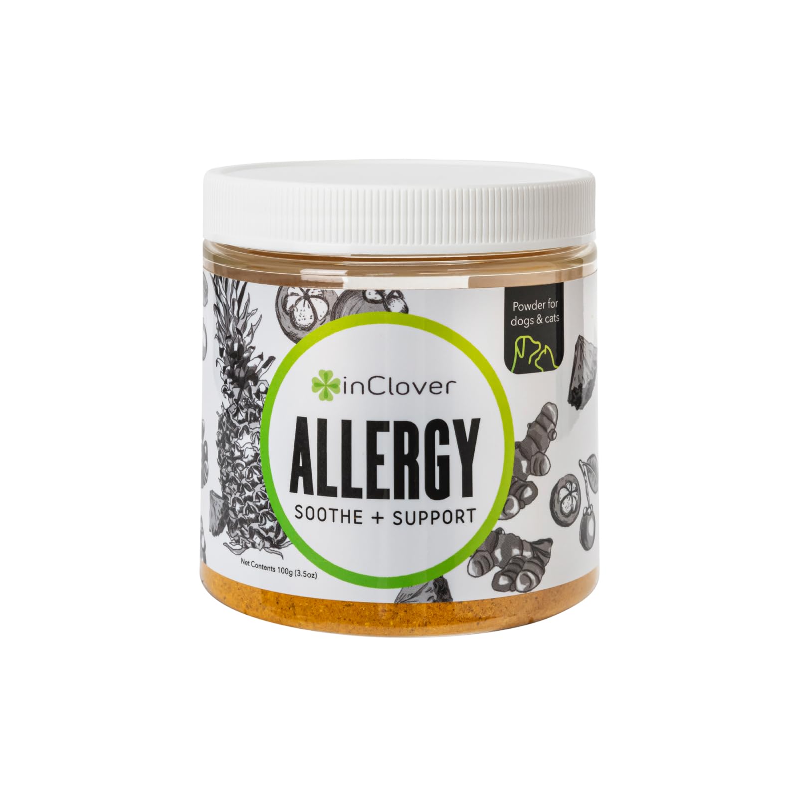 InClover bottle-pour demonstrates easy dosing for pet allergy relief.