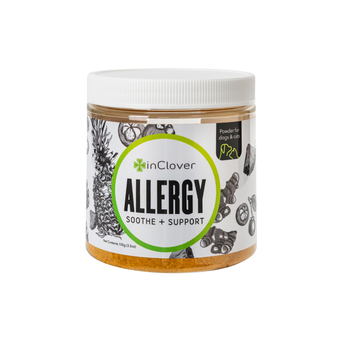 InClover bottle-pour demonstrates easy dosing for pet allergy relief.