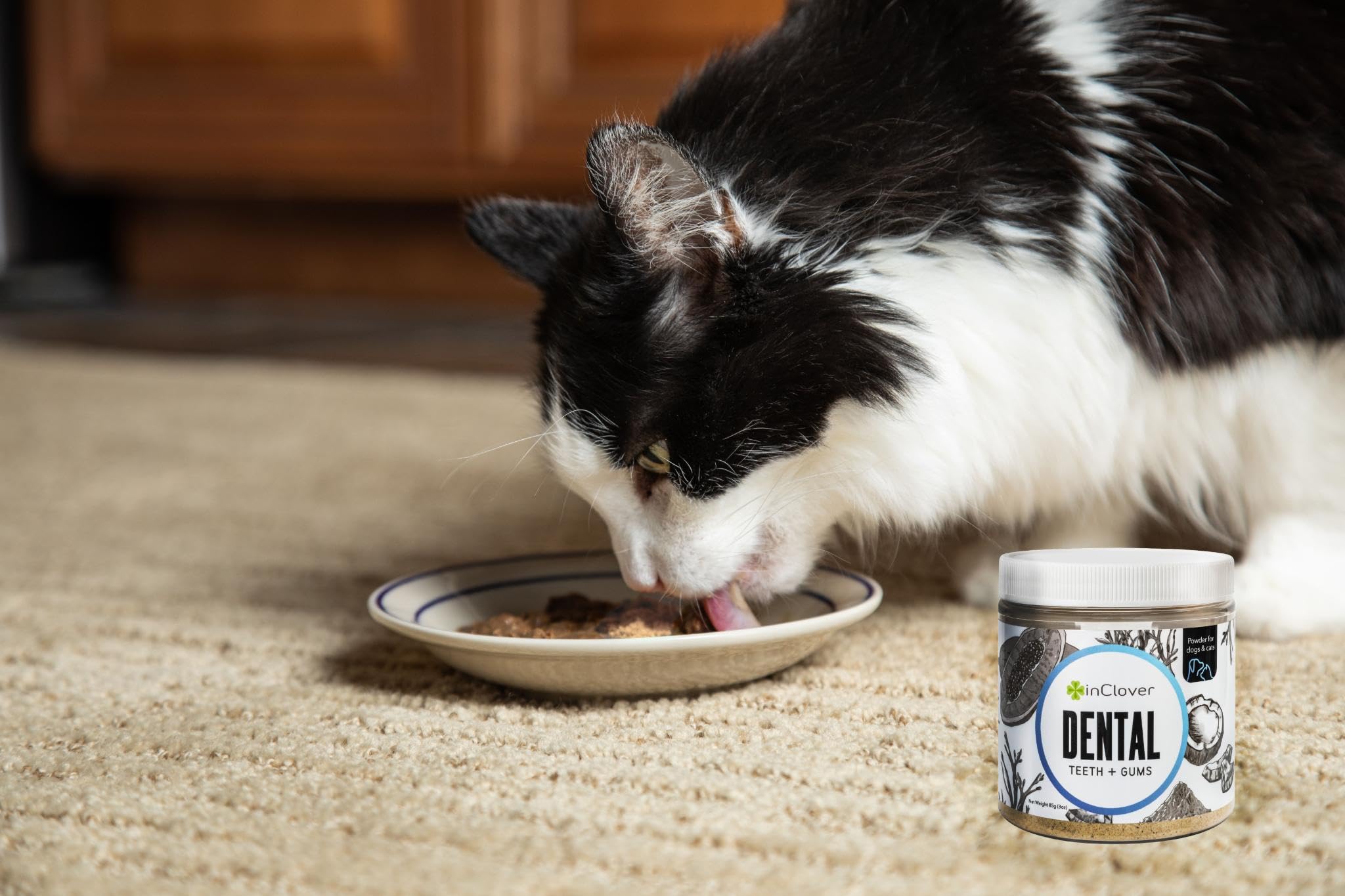 InClover enamel health illustration: powder helping maintain enamel and fresh breath.