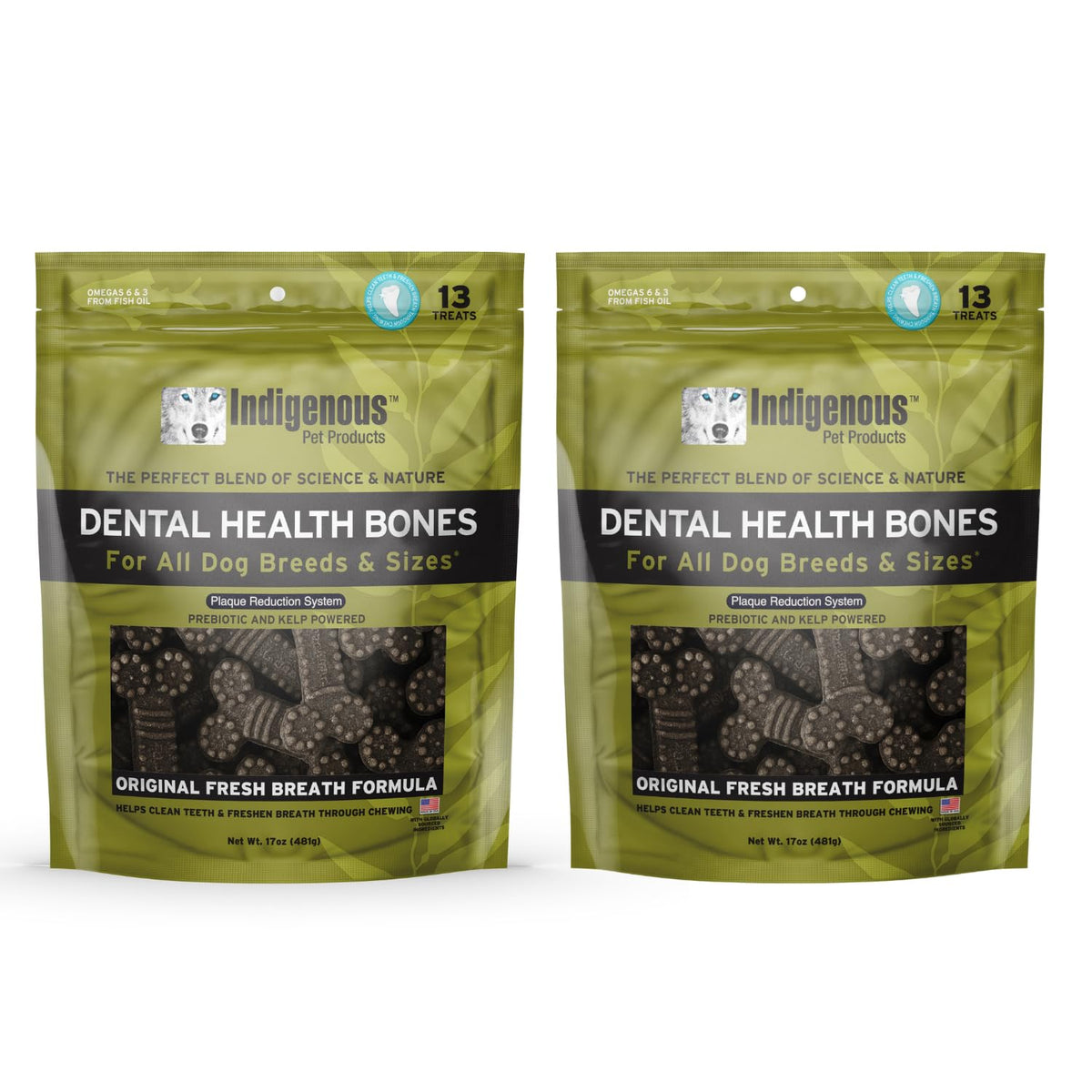 Indigenous Dental Health Bones pack-2 closeup highlighting fresh breath flavor and dental care support.