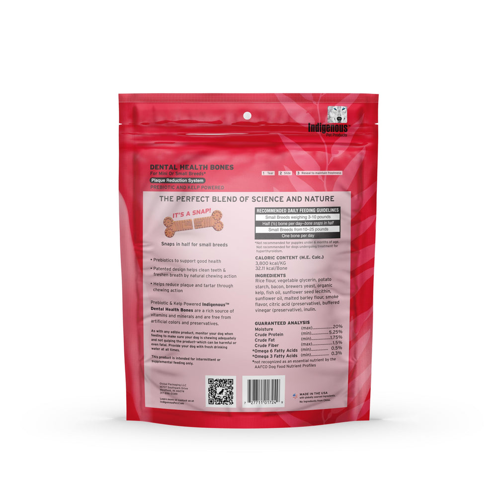 Indigenous Pet Dental Health Bones Mini treats highlight grain-free formula and omega benefits