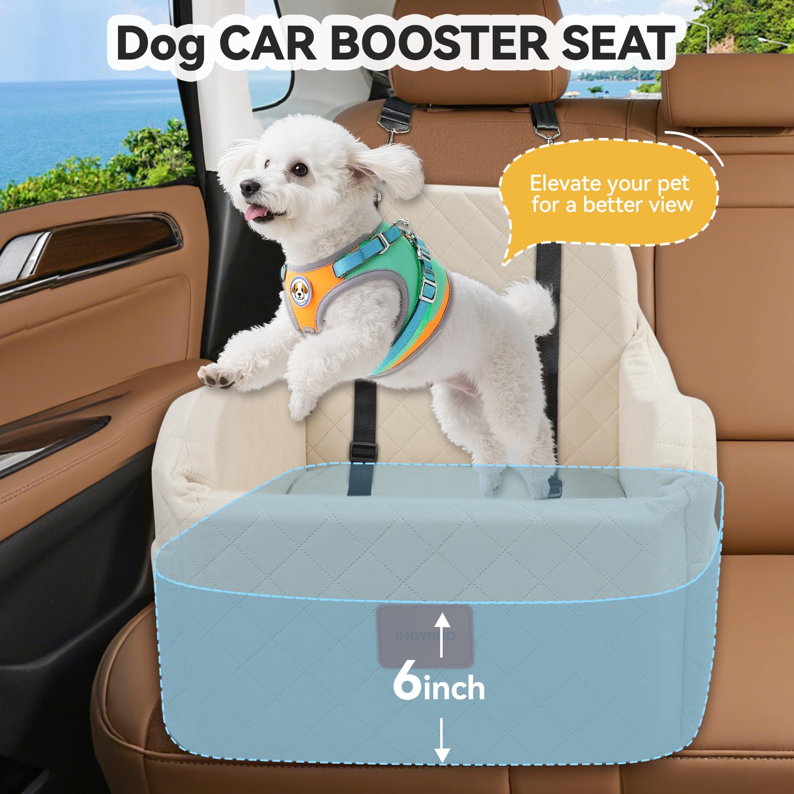 INDYBUD Dog Car Seat memory foam cushions dampen road vibrations for smoother rides