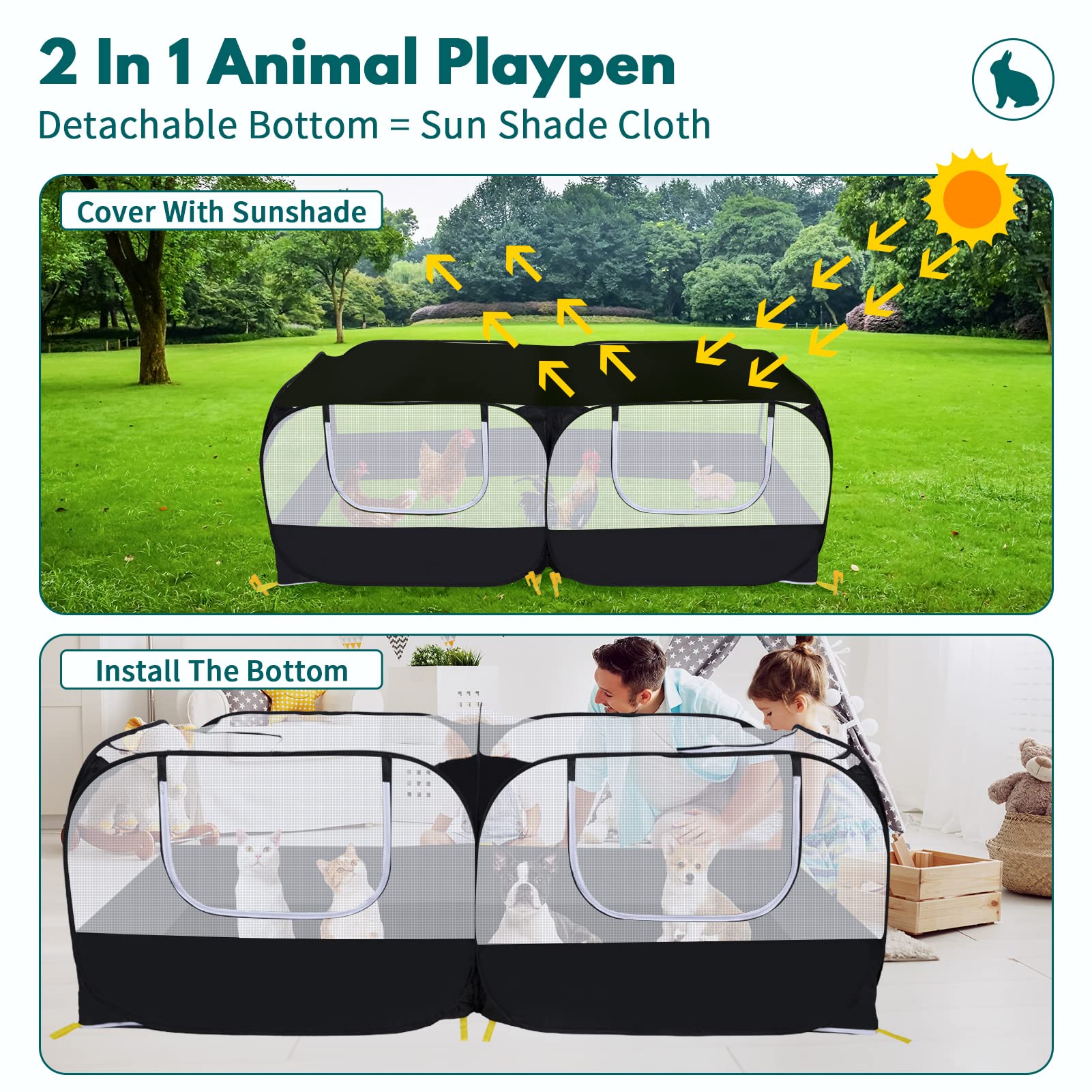 Ineariu playpen zipper cover view with clear mesh for watching pets
