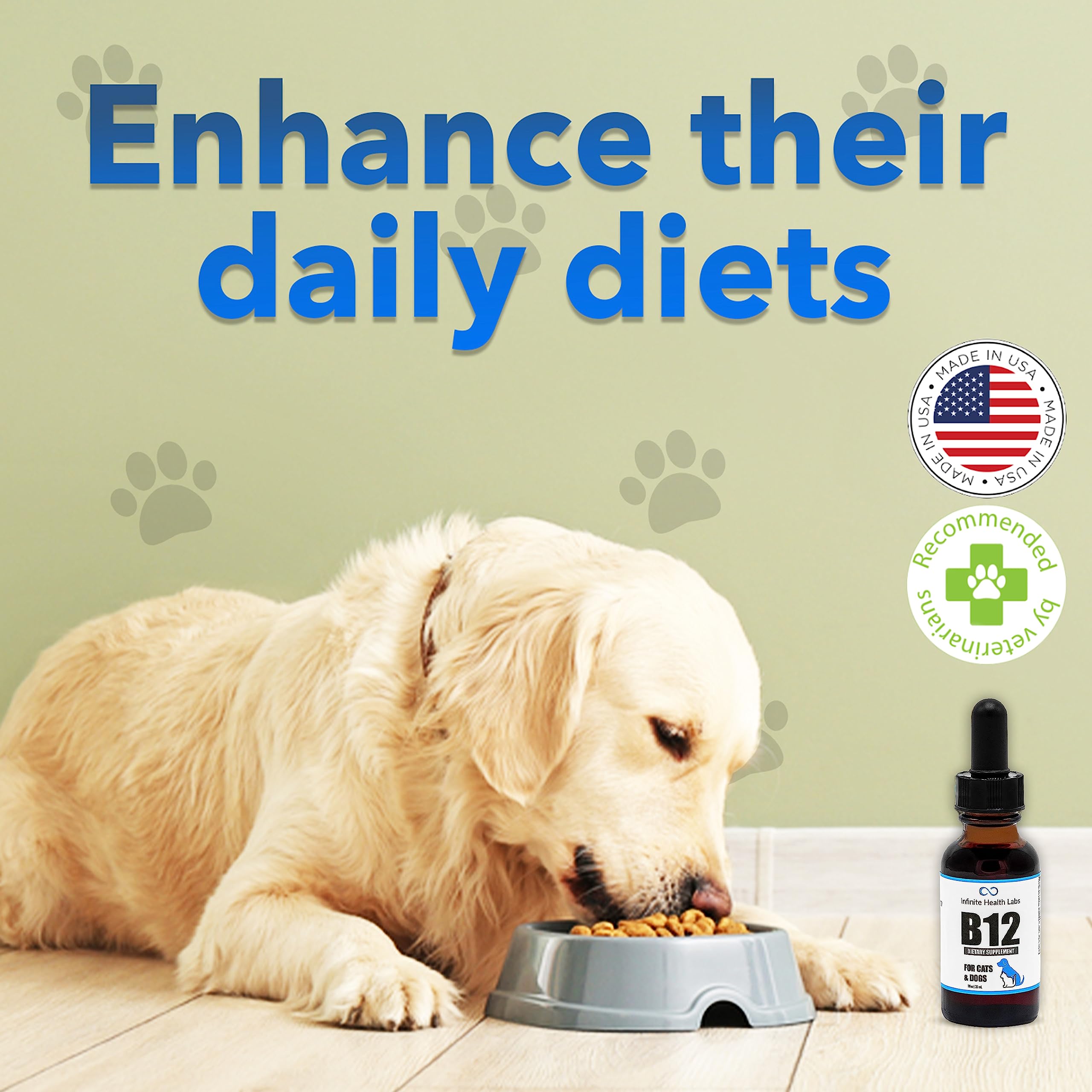 Infinite Health Labs Liquid B-12 on cats-eating showing palatable supplement use.