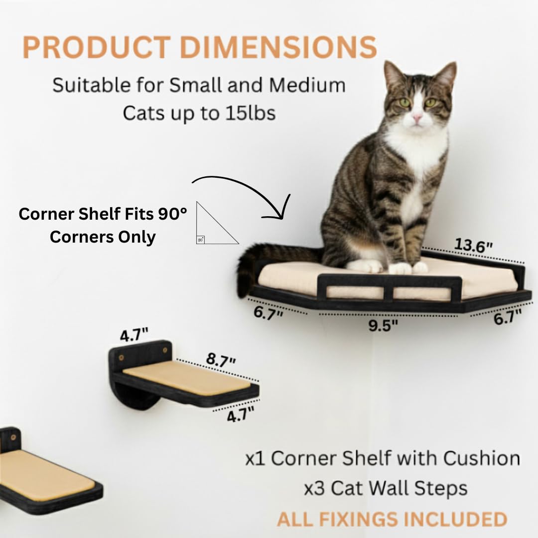 INICIO Cat Wall Shelves 3-step structure demonstrates stable, multi-level play space.