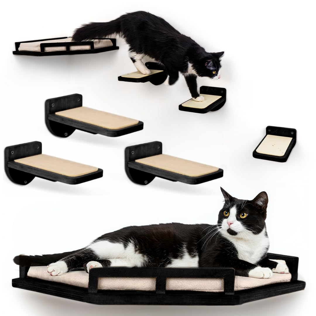 INICIO Cat Wall Shelves assembly process shows quick, tool-friendly setup.