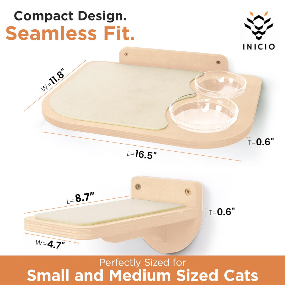 INICIO attached cat food bowl image highlights easy-to-clean glass bowls