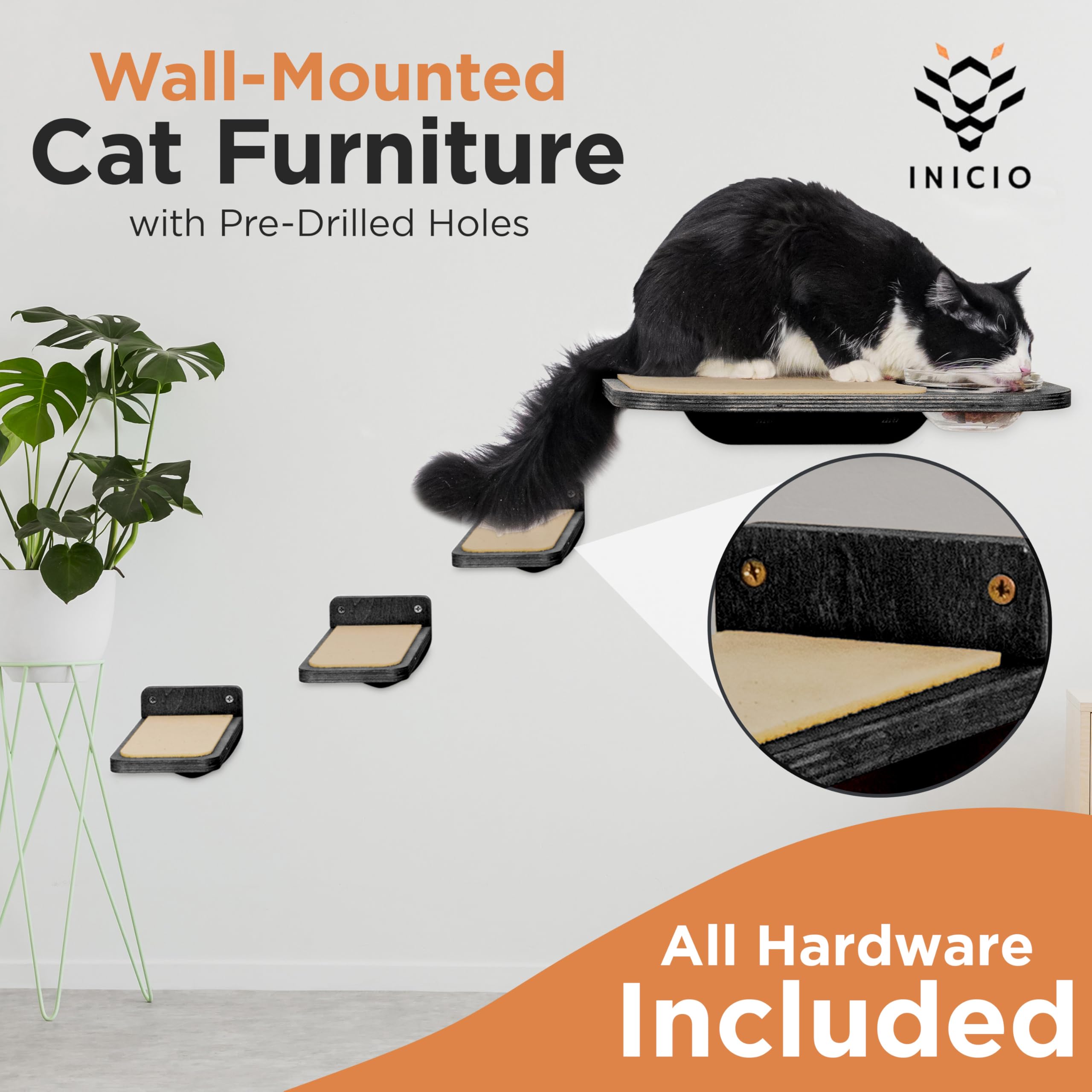 INICIO cat wall climber provides secure elevated steps for an active feline