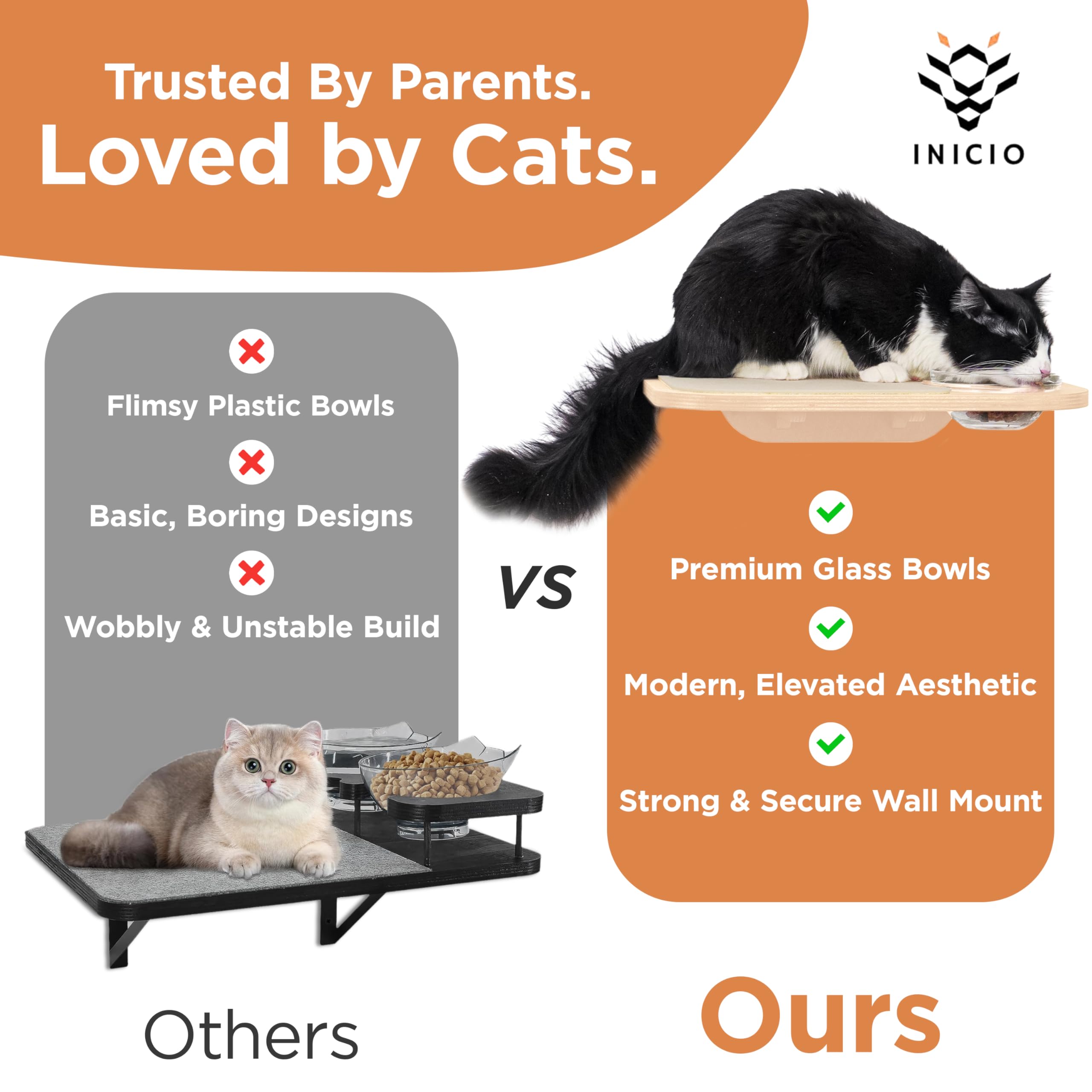 INICIO cat wall perch supports up to 17 lbs for small to medium cats