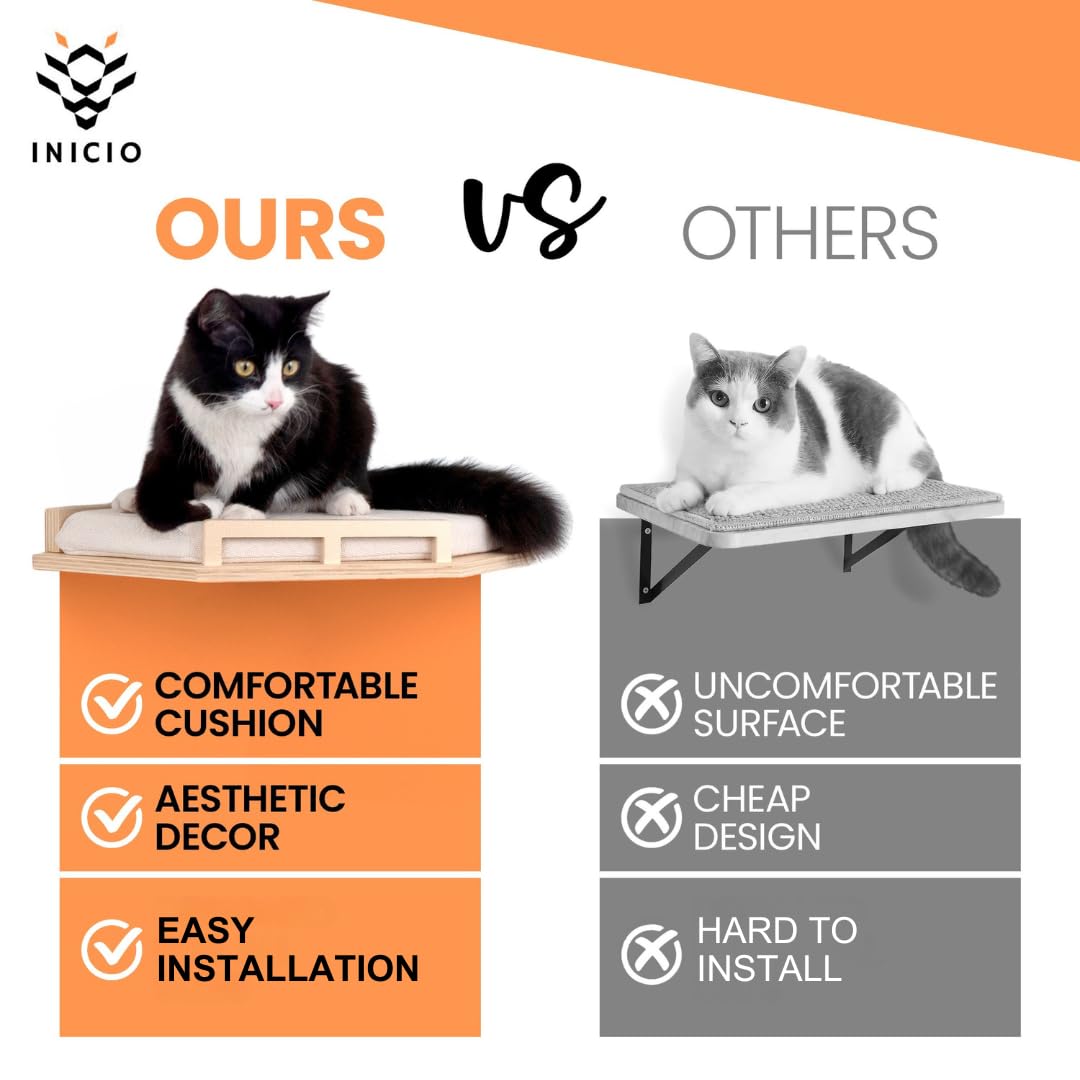 INICIO cat wall shelves cushioned perch close-up emphasizes soft, inviting surface