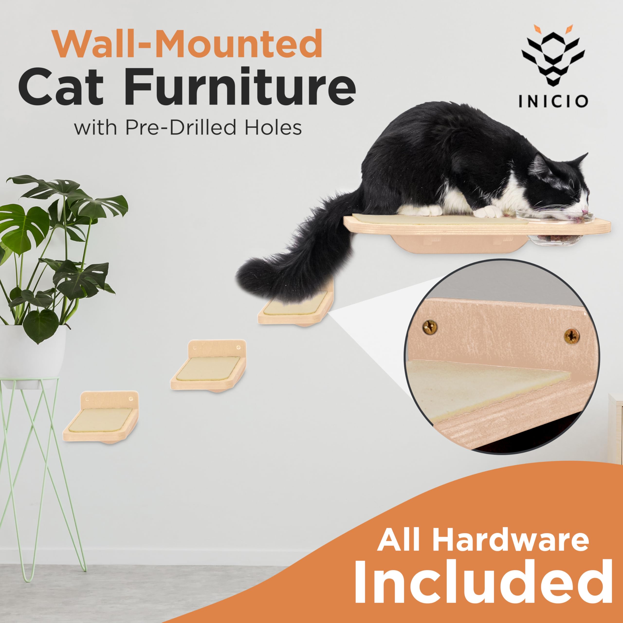 INICIO stylish wood brown finish blends with decor keeping cats fed