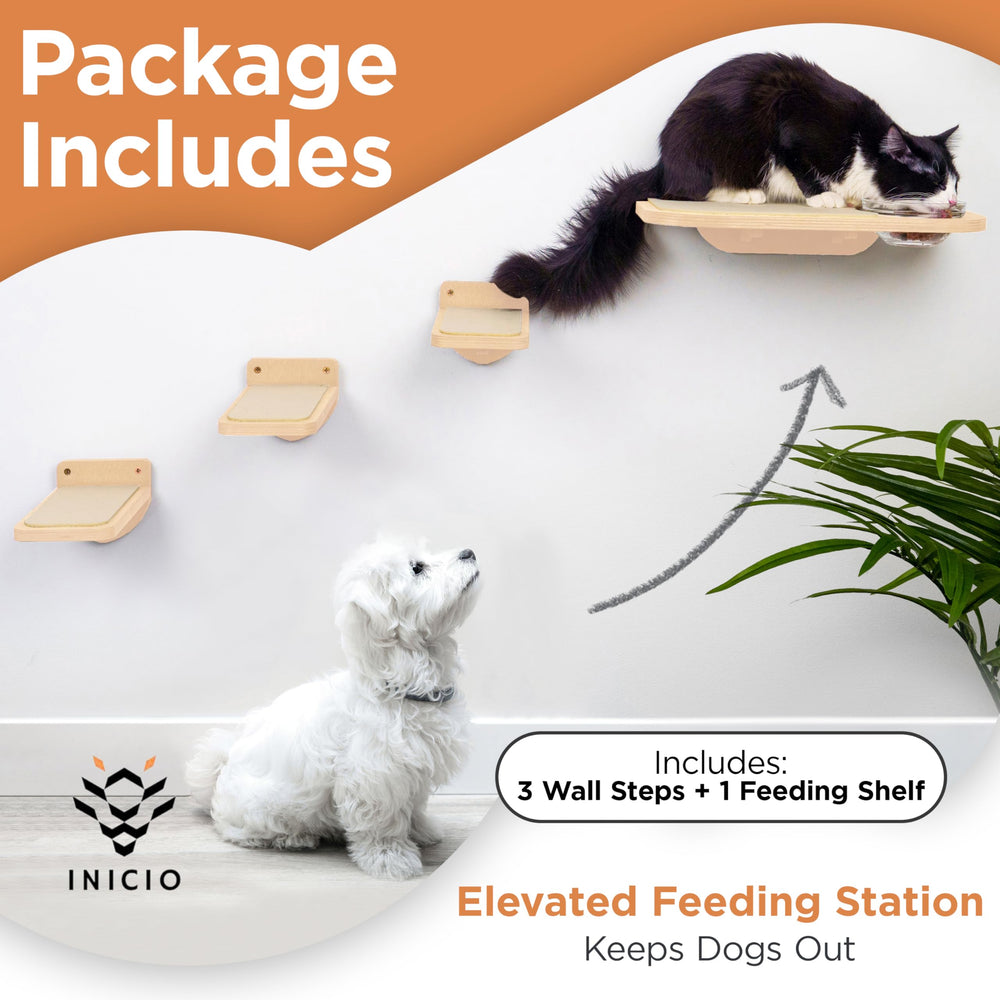 INICIO birch three-step shelf provides elevated cat steps with safe climbing
