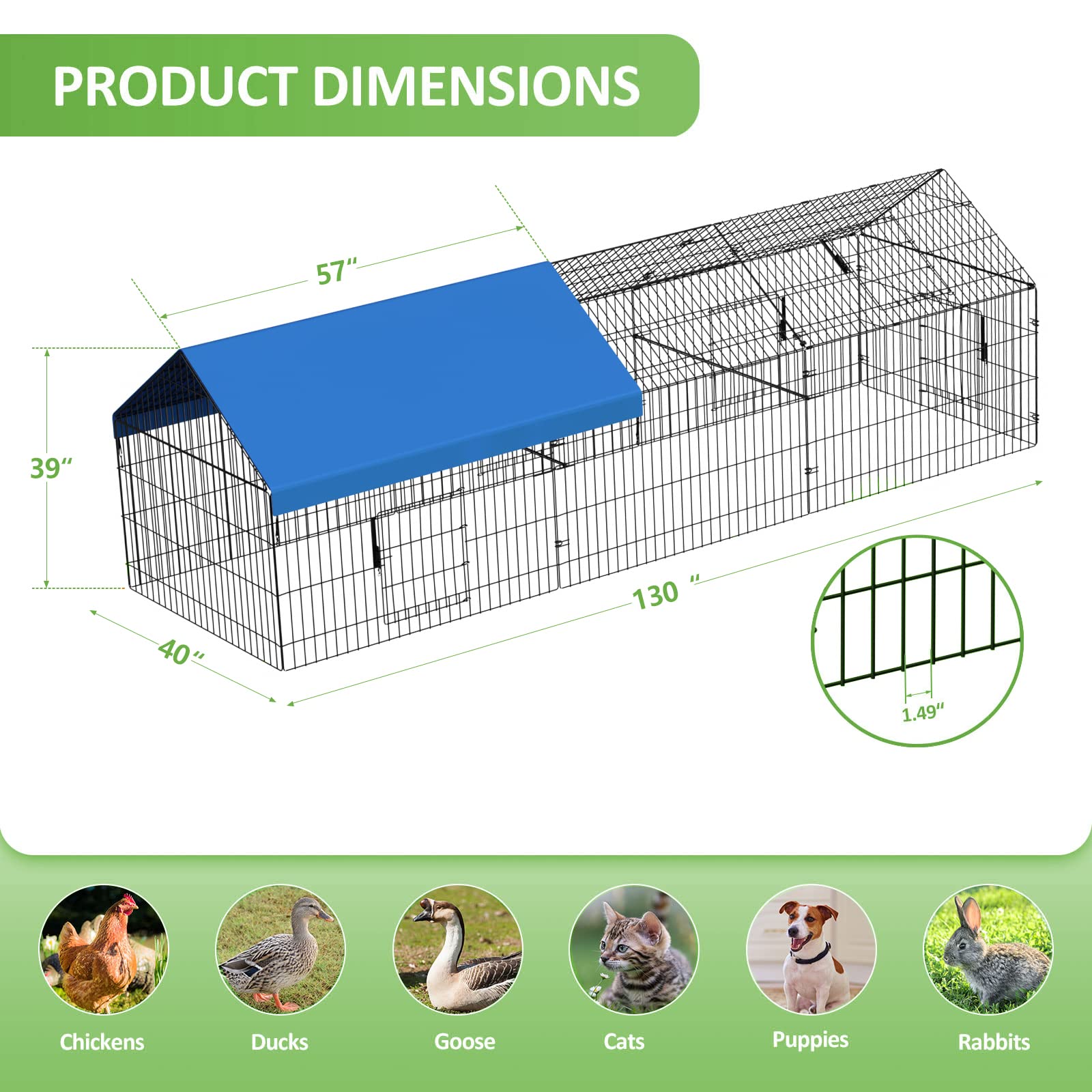 INJOPEXI metal chicken coop doors-locked design keeps flock safe