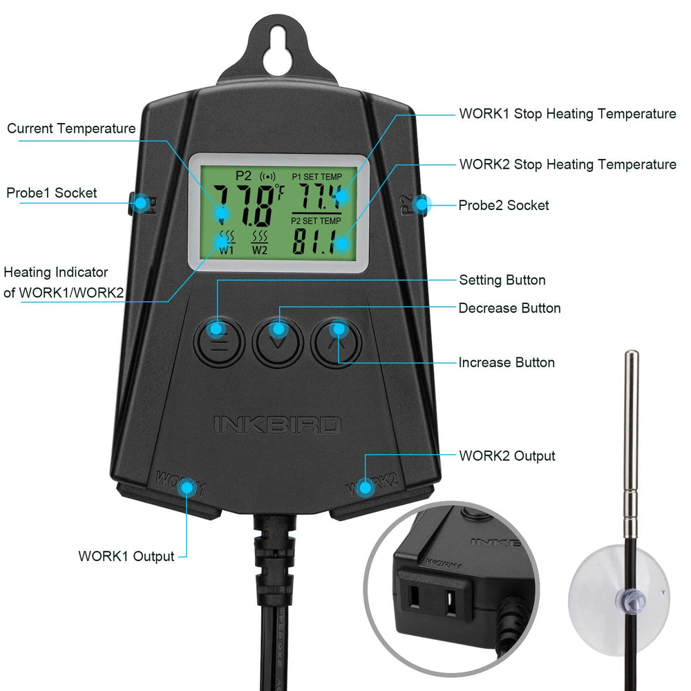 Inkbird IPT-2CH dual-outlet setup showing independent heating control.
