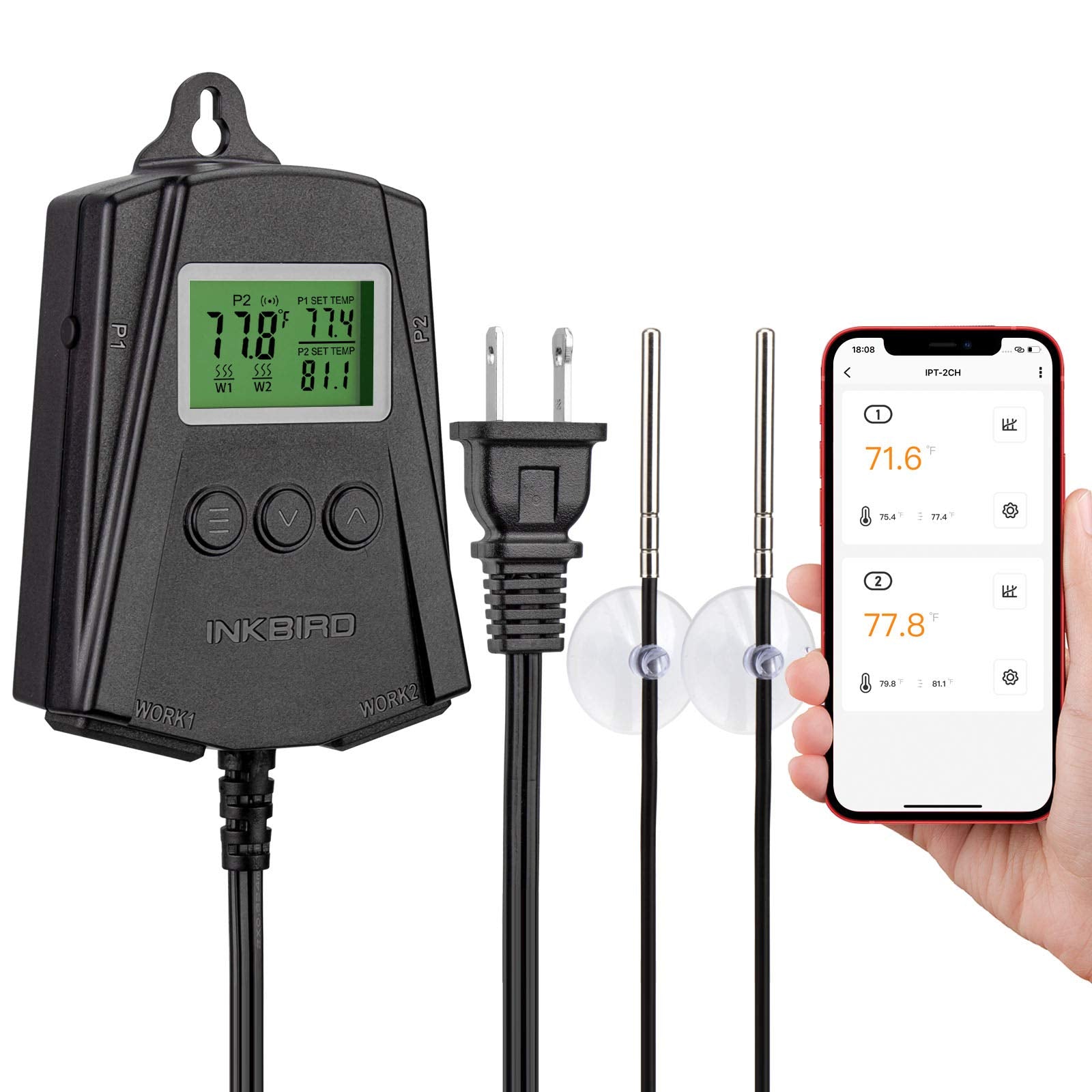 Inkbird IPT-2CH reptile thermostat with dual probes for precise terrarium temps.
