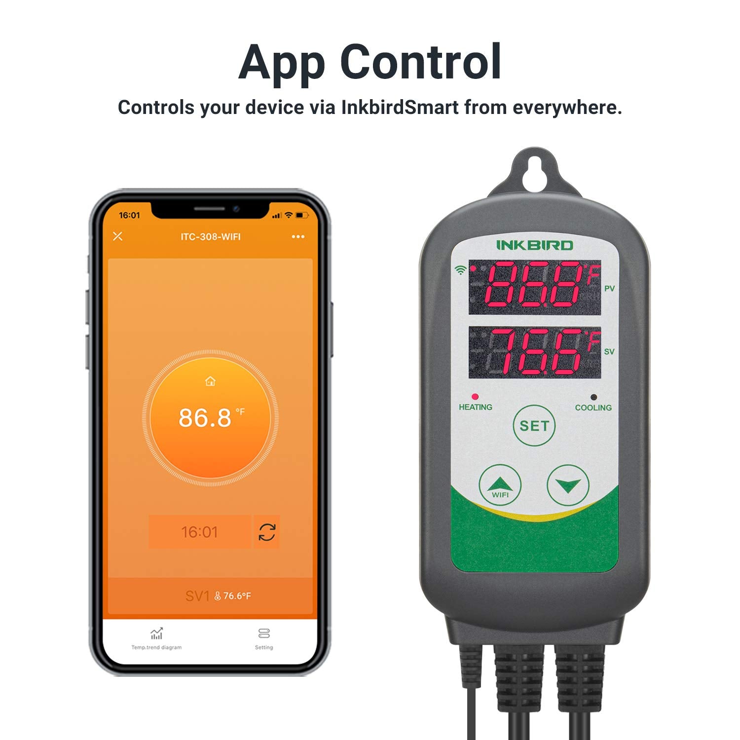 Inkbird ITC-308 heating and cooling control handles heater and cooler devices.