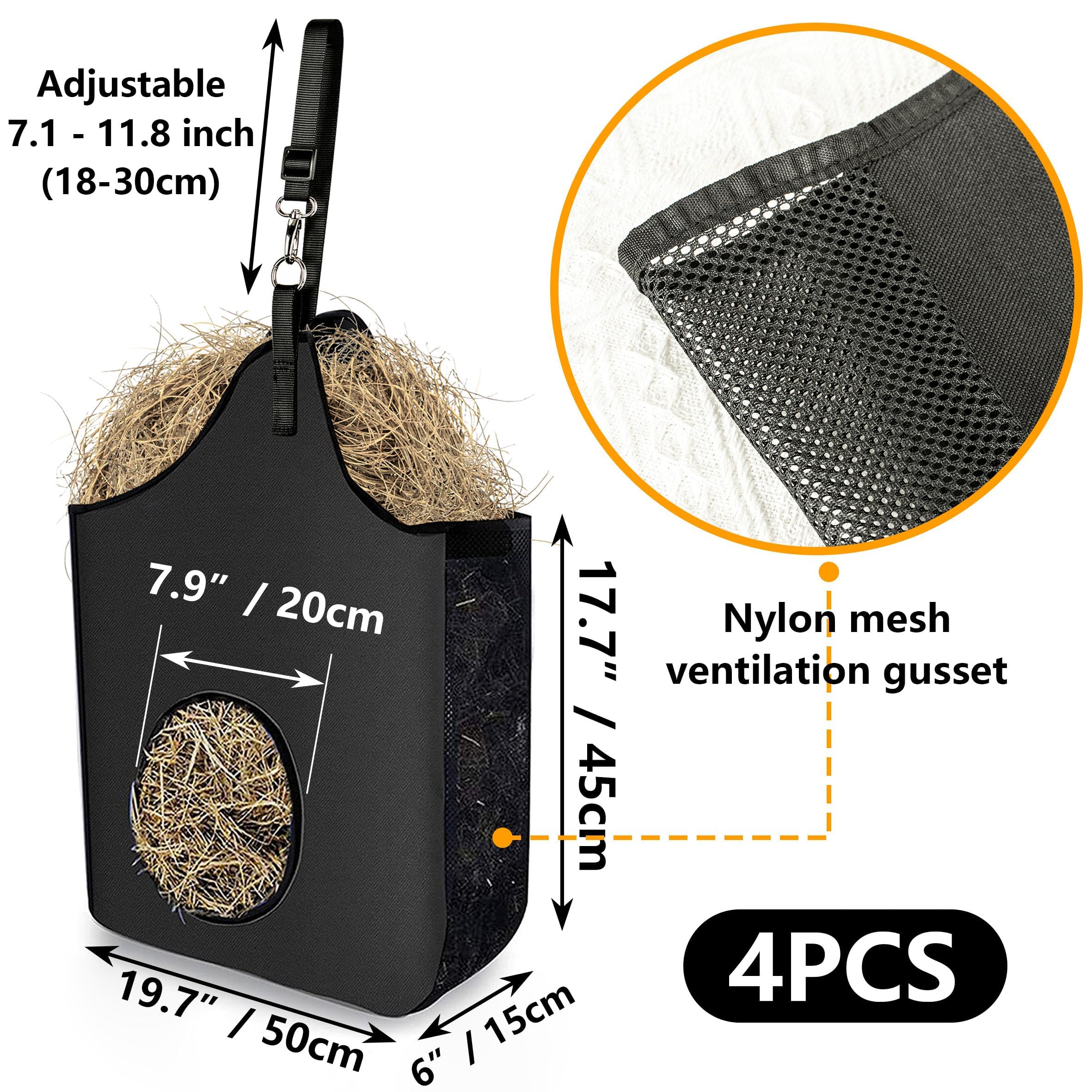 INKNOTE hay bag hanging feeder adjustable strap closeup for flexible mounting