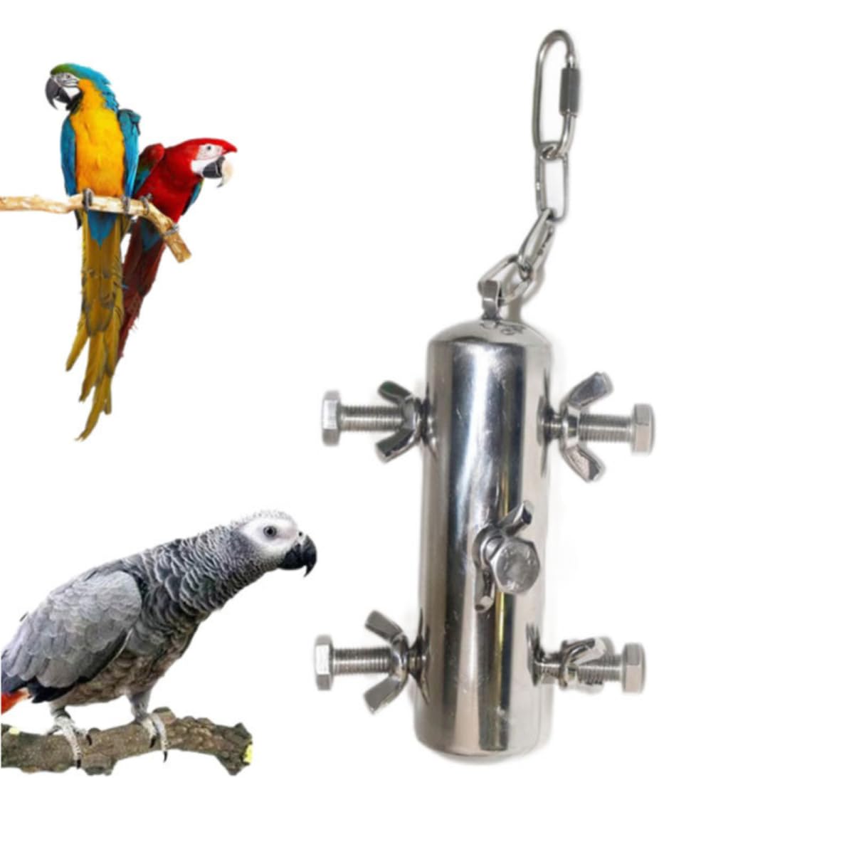 INLDY large bird toys stainless steel hanging demonstrates durable chewing enrichment.