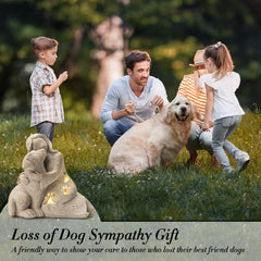 INLOMEM dog memorial gift 9 inch height stands prominently on a shelf.