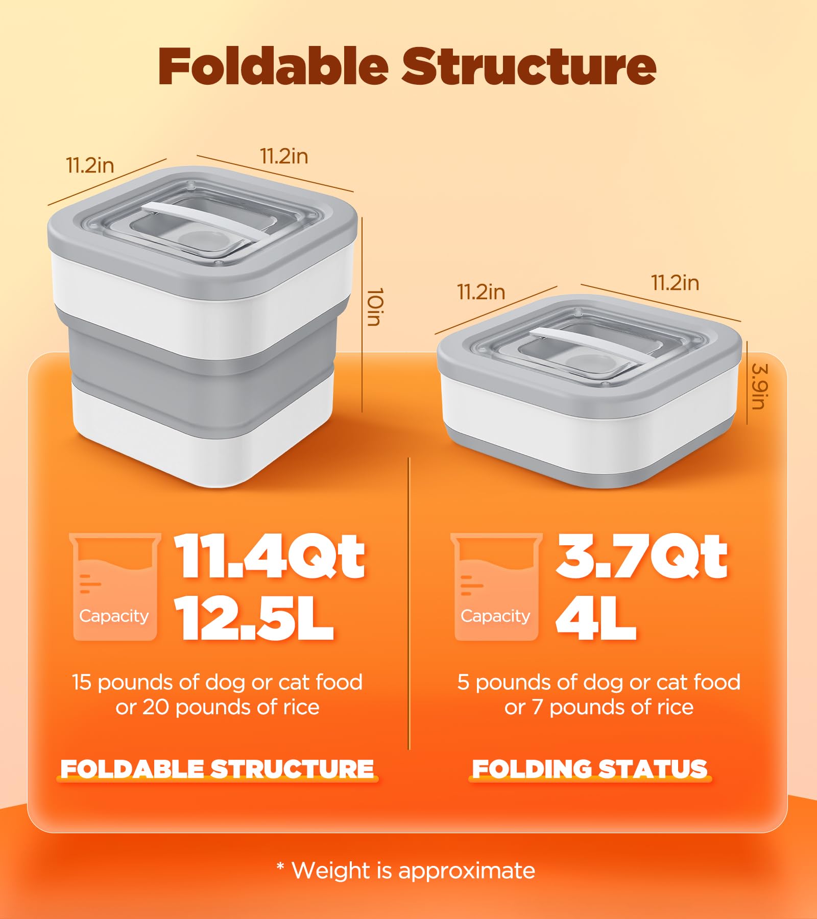 InnOrca collapsible dog food container expanded to hold more food