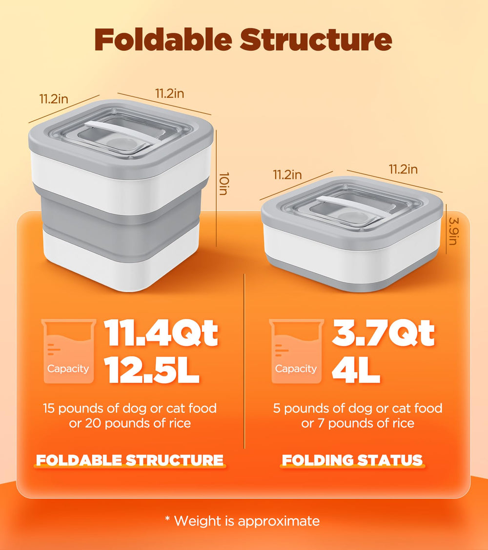 InnOrca collapsible dog food container expanded to hold more food
