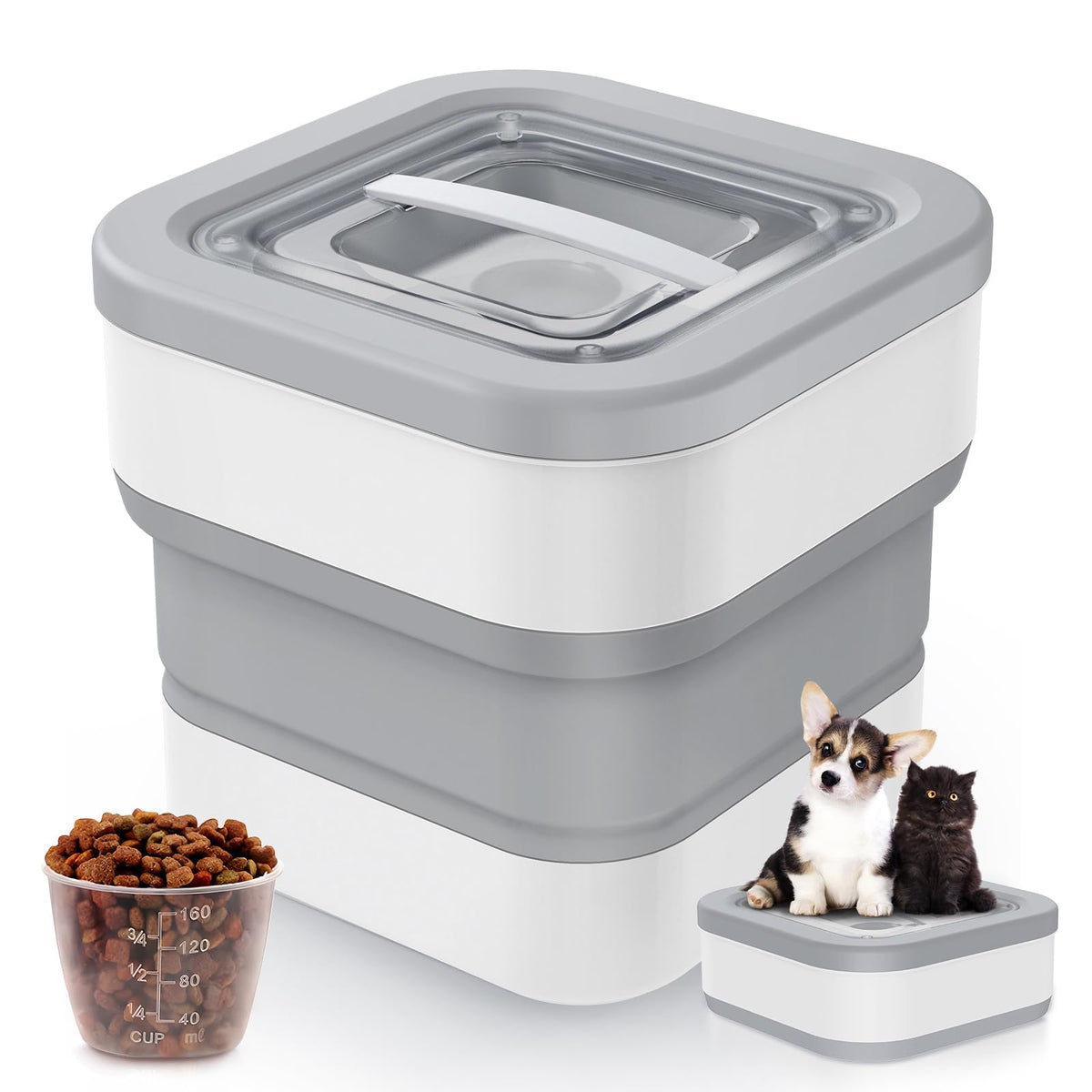 InnOrca collapsible dog food container folded for compact storage and portability