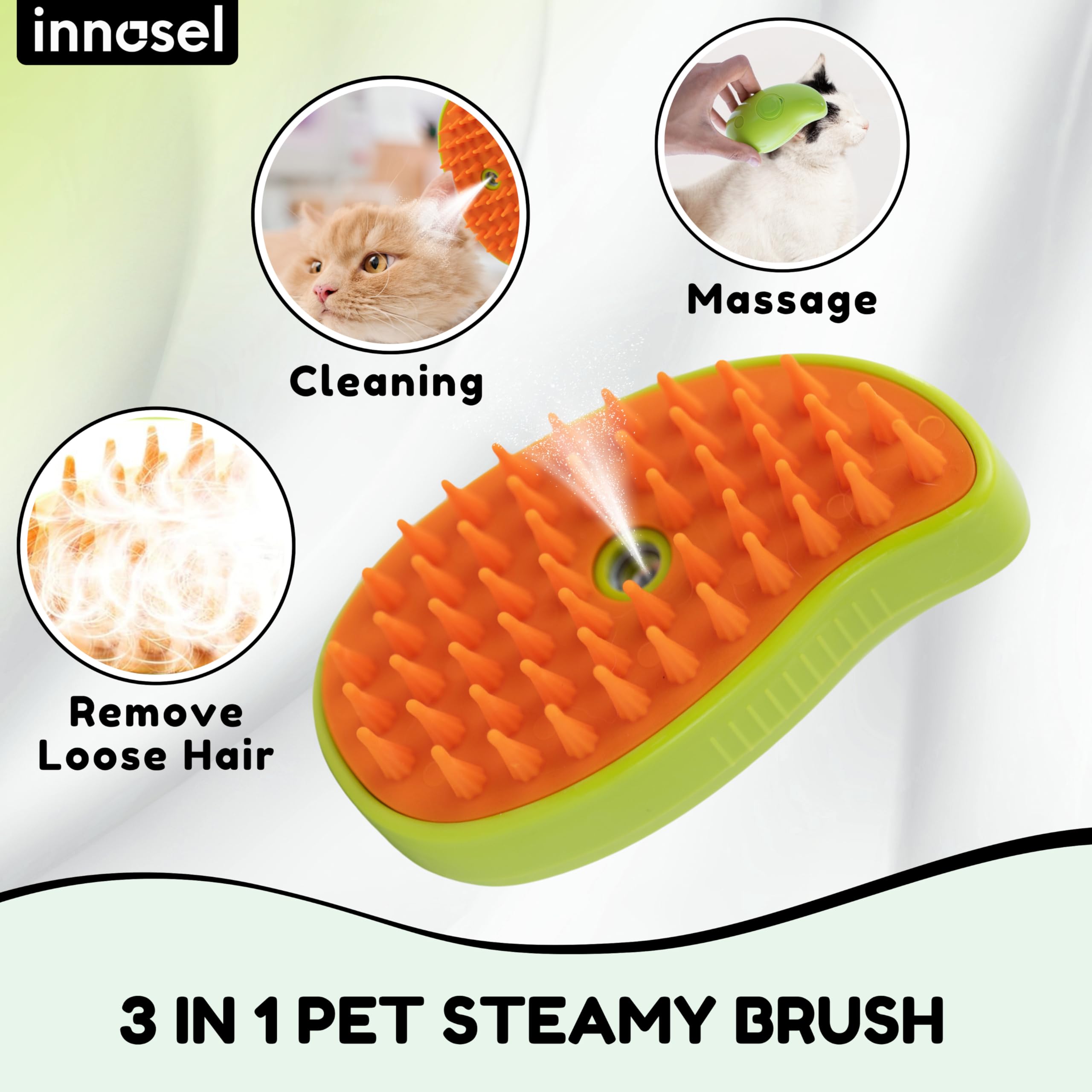Innosel Cat Steam Brush - 0.53-inch teeth tackle both long and short coats.