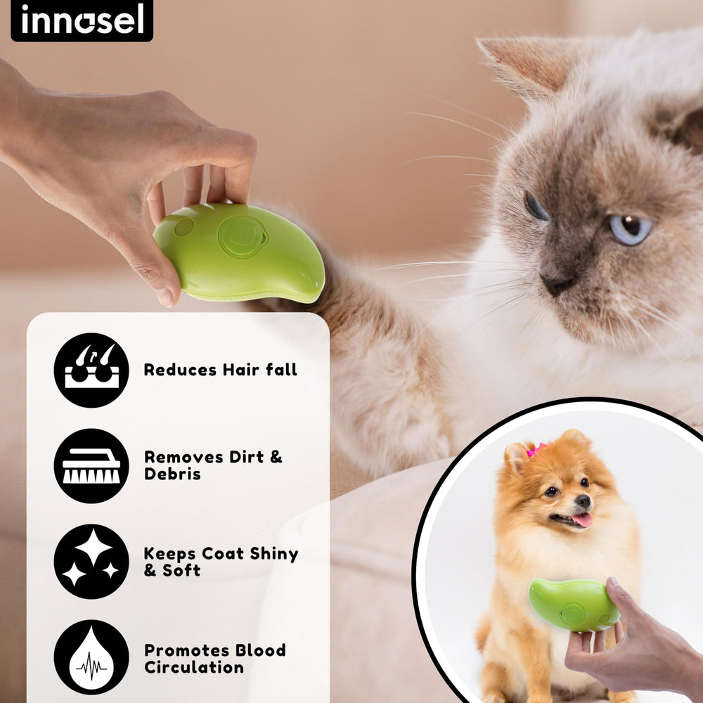 Innosel Cat Steam Brush - durable plastic design withstands frequent grooming.
