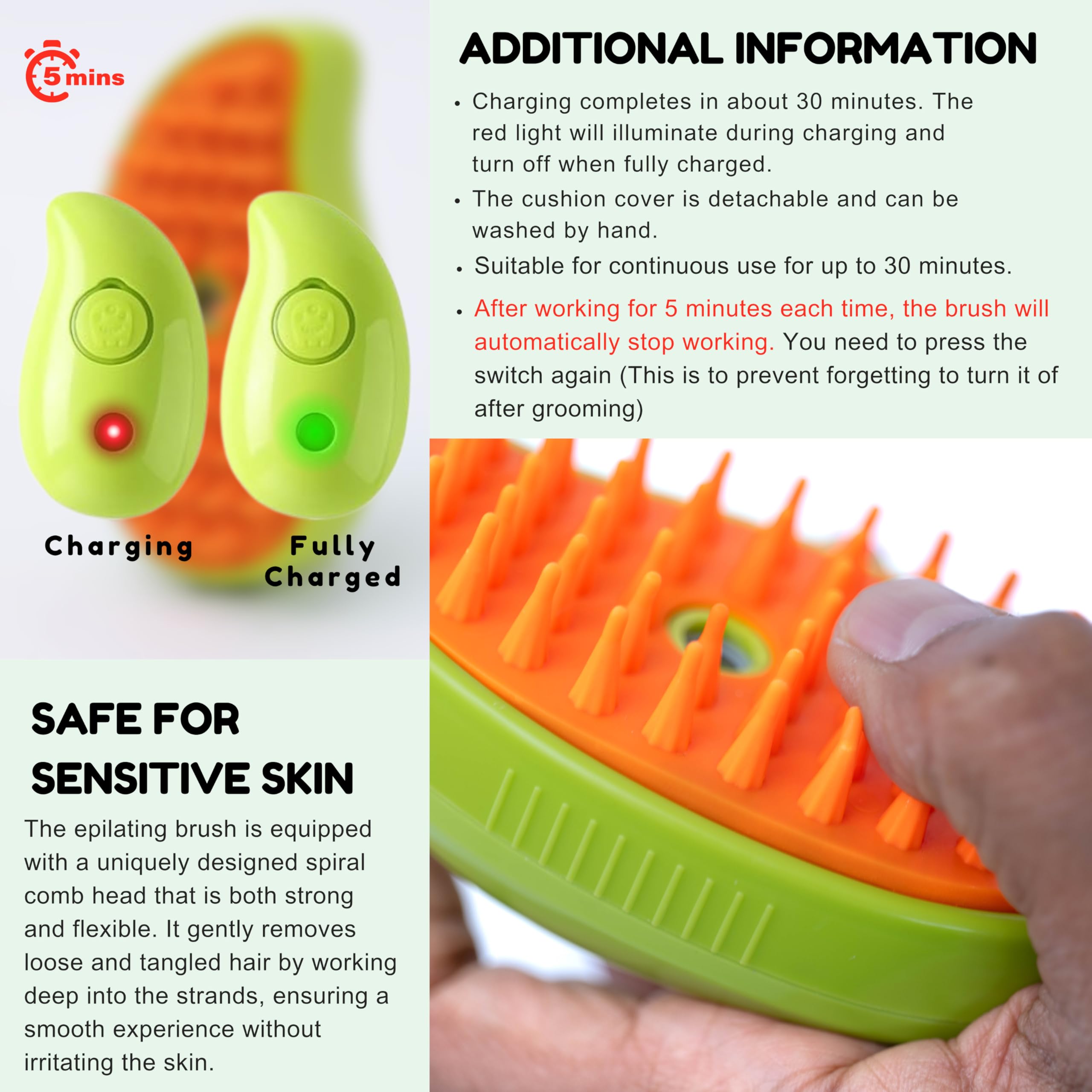 Innosel Cat Steam Brush - soft silicone bristles are gentle on pets' skin.