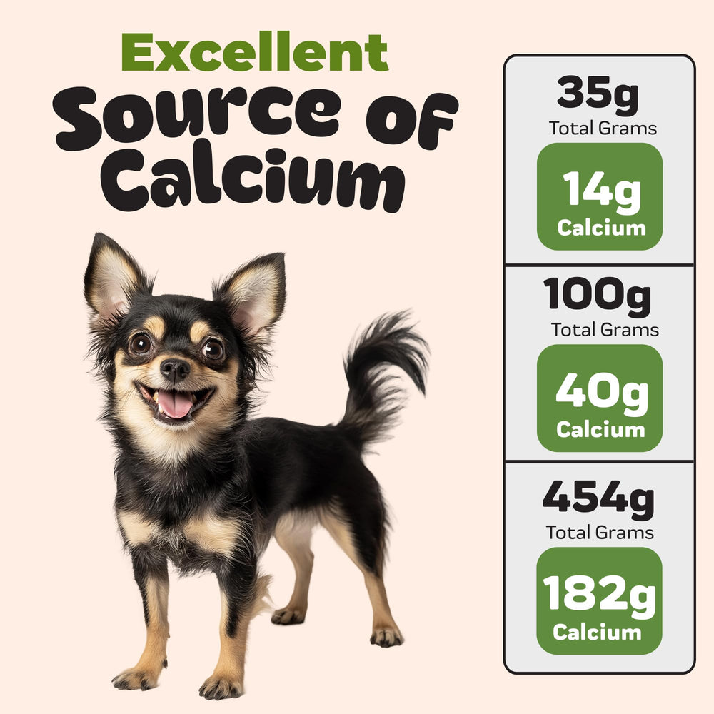 Innovet ChefPaw eggshell powder in dog bowl suggests calcium for meals
