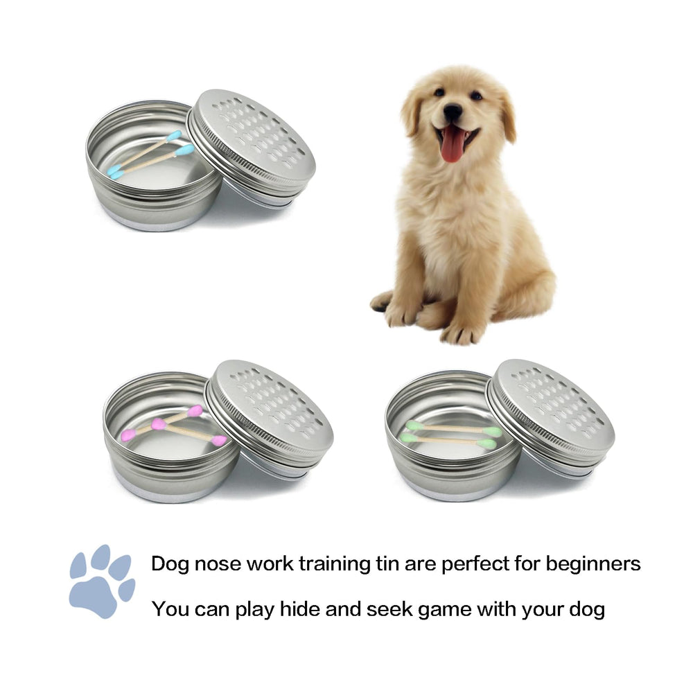 INNOYUMLIN dog scent tin with magnetic dot showing secure hiding during nose work.