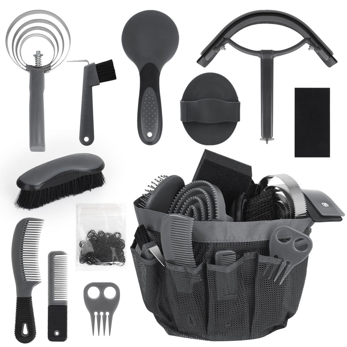 inoreal horse grooming kit packshot shows all 12 pieces for daily equine care