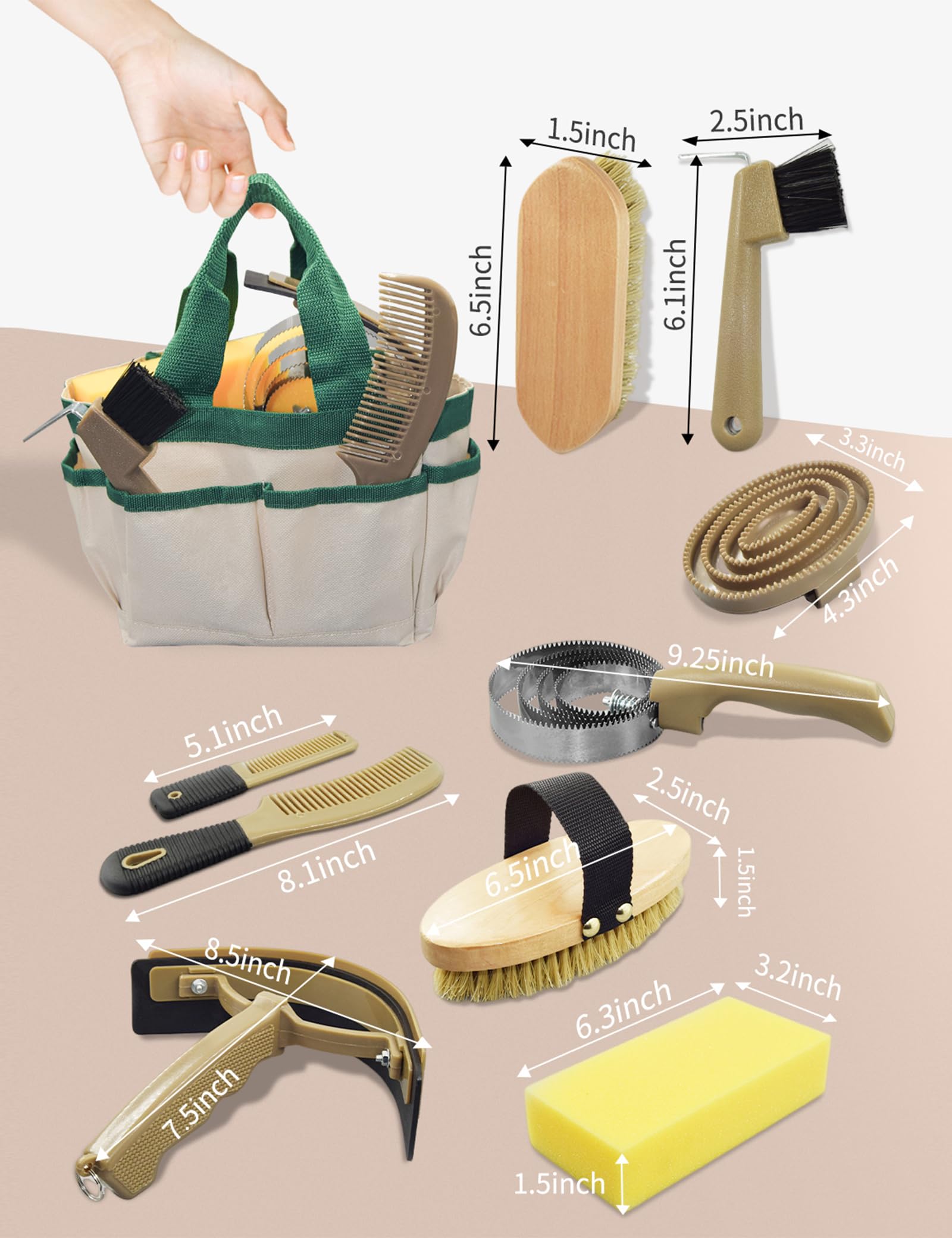 inoreal professional horse grooming kit hard brush close-up for dirt and debris removal