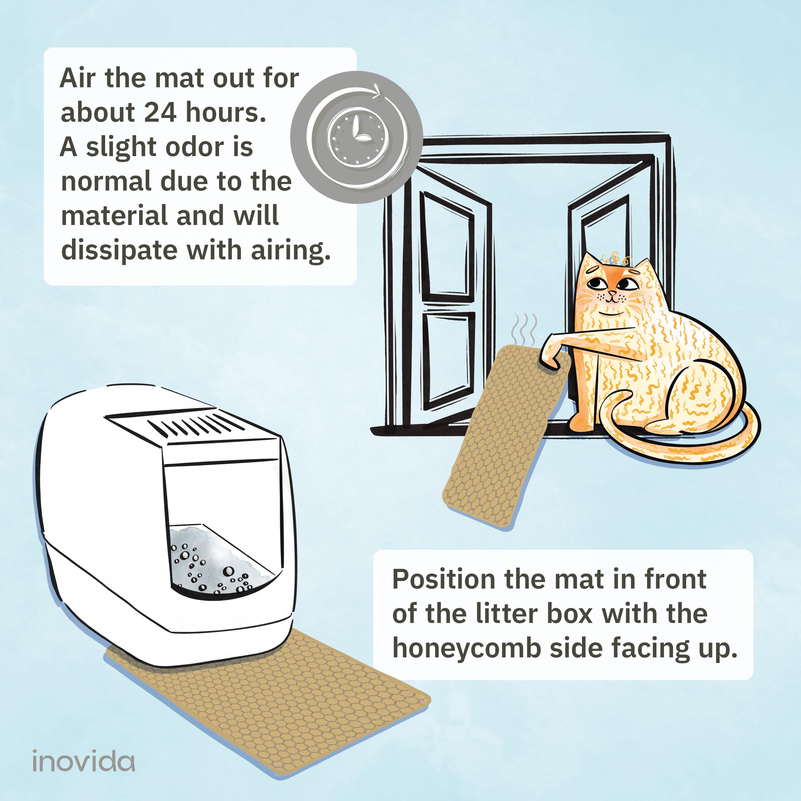 Inovida XS cat litter mat beige non-slip back keeps mat in place during use.