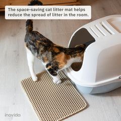 Inovida XS cat litter mat beige top view highlights dual-layer honeycomb design that traps litter.