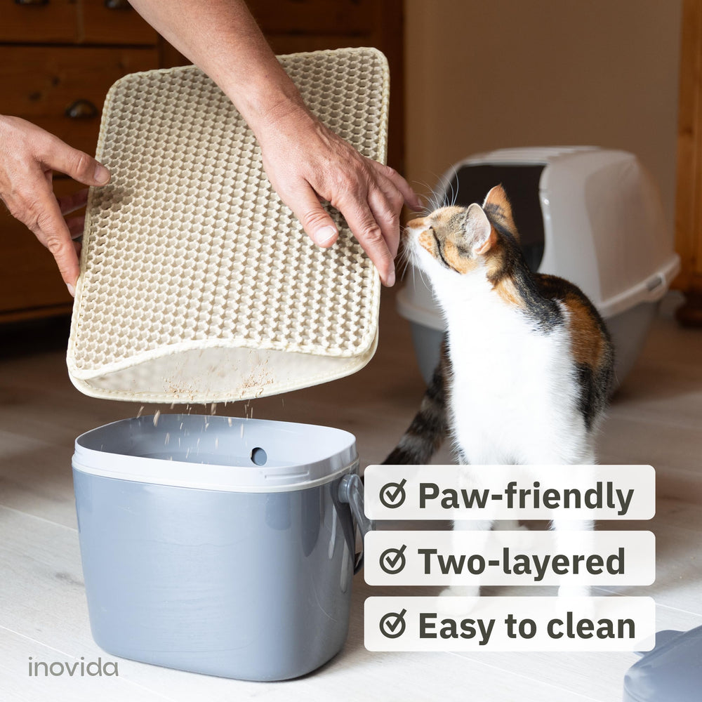 Inovida XS cat litter mat beige waterproof base makes cleanup quick and easy.