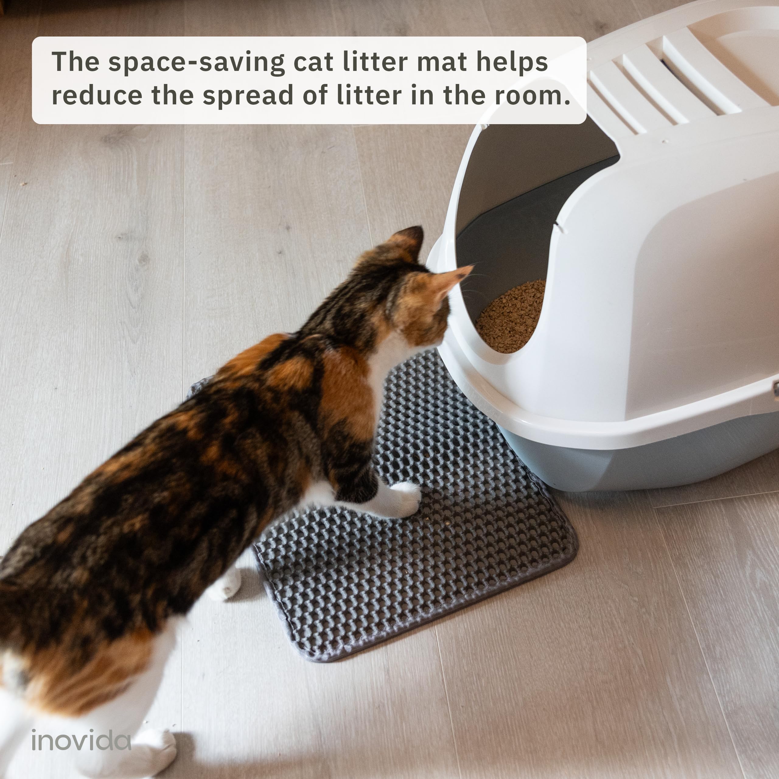 Inovida XS Cat Litter Mat Gray 2-layer honeycomb traps litter before it spreads.