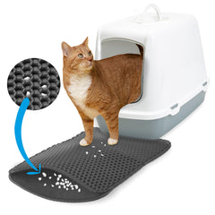 Inovida XS Cat Litter Mat Gray under the litter box captures mess with precision.