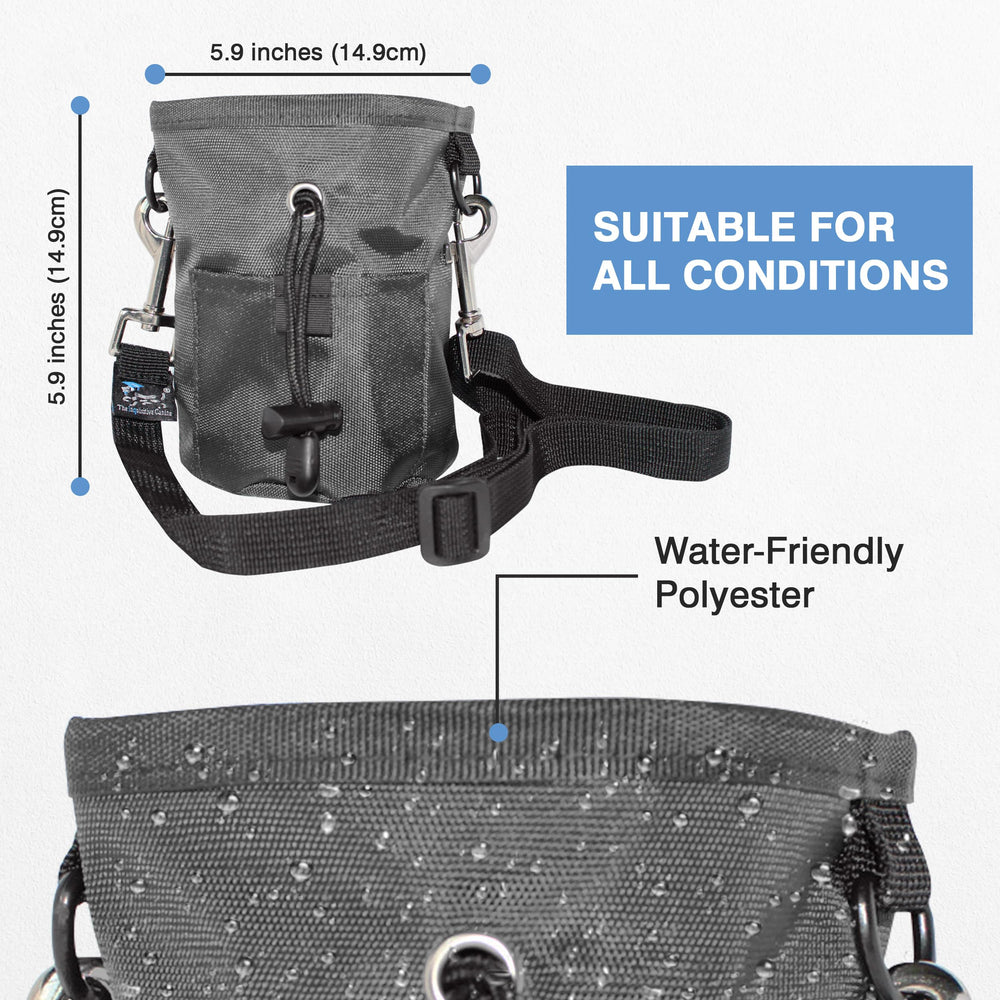 The Inquisitive Canine Little Dipper open main compartment highlights three storage areas for rewards.