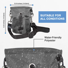 The Inquisitive Canine Little Dipper open main compartment highlights three storage areas for rewards.